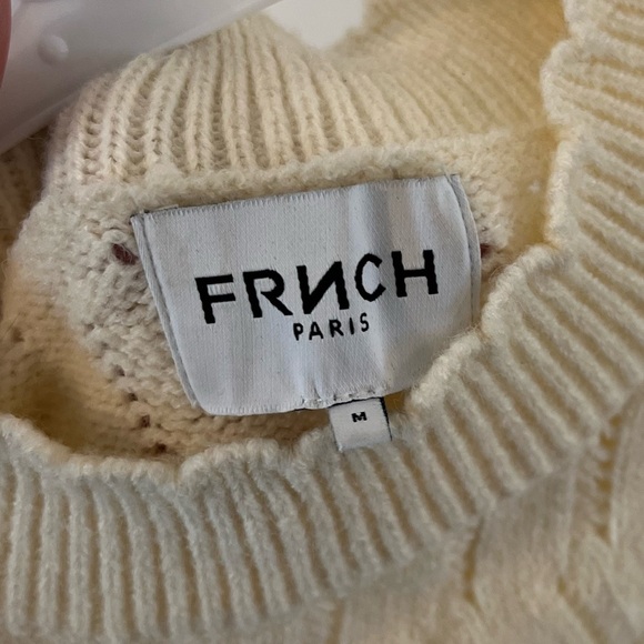 New FRNCH Paris Cream sweat Valeria Ruffle Shoulder Pointelle Sweater - Picture 8 of 9